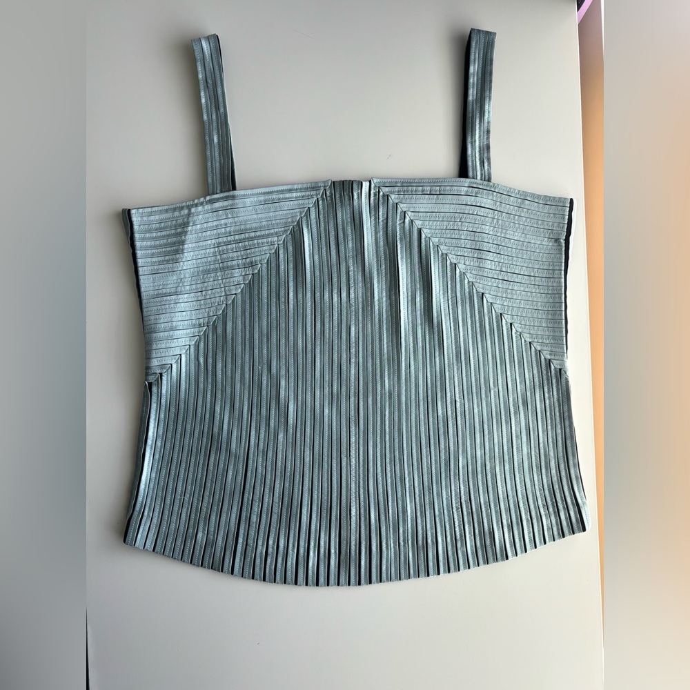 Sigrid Olsen Metallic Light Blue Pleated Crop Top